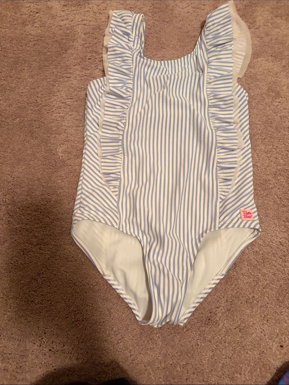 Ruffle Butts Blue and White Striped Ruffle One-Piece